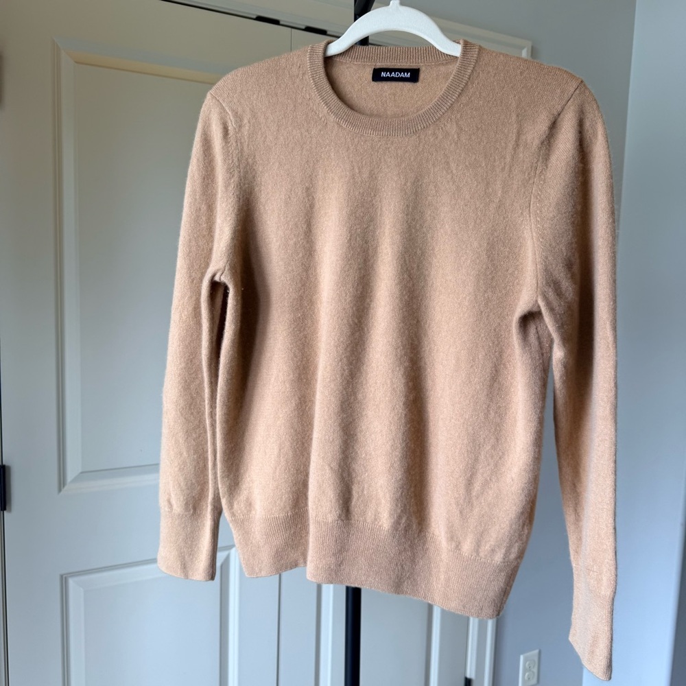 Naadam 100% Cashmere Sweater Camel Crewneck Luxury Knit Size Large